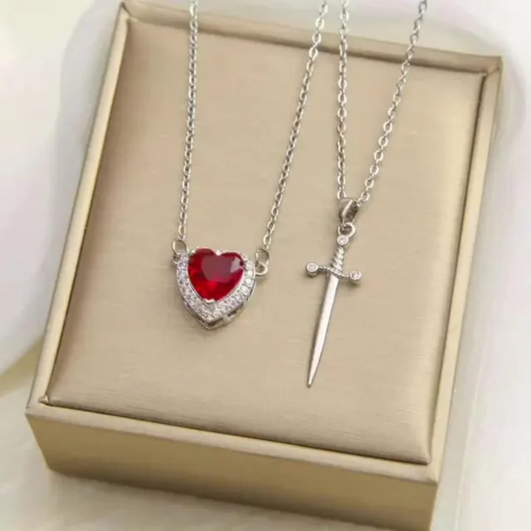Heart & Sword Necklace Set